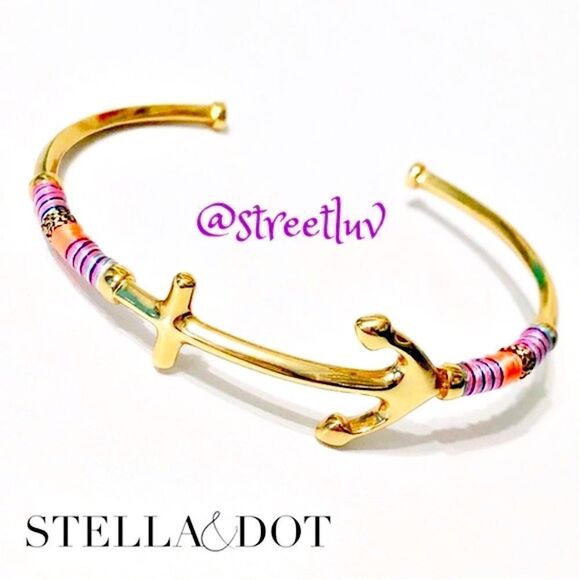 stella & dot ~โvoyager cuff ~ retired pink orange threads & gold - Picture 1 of 7